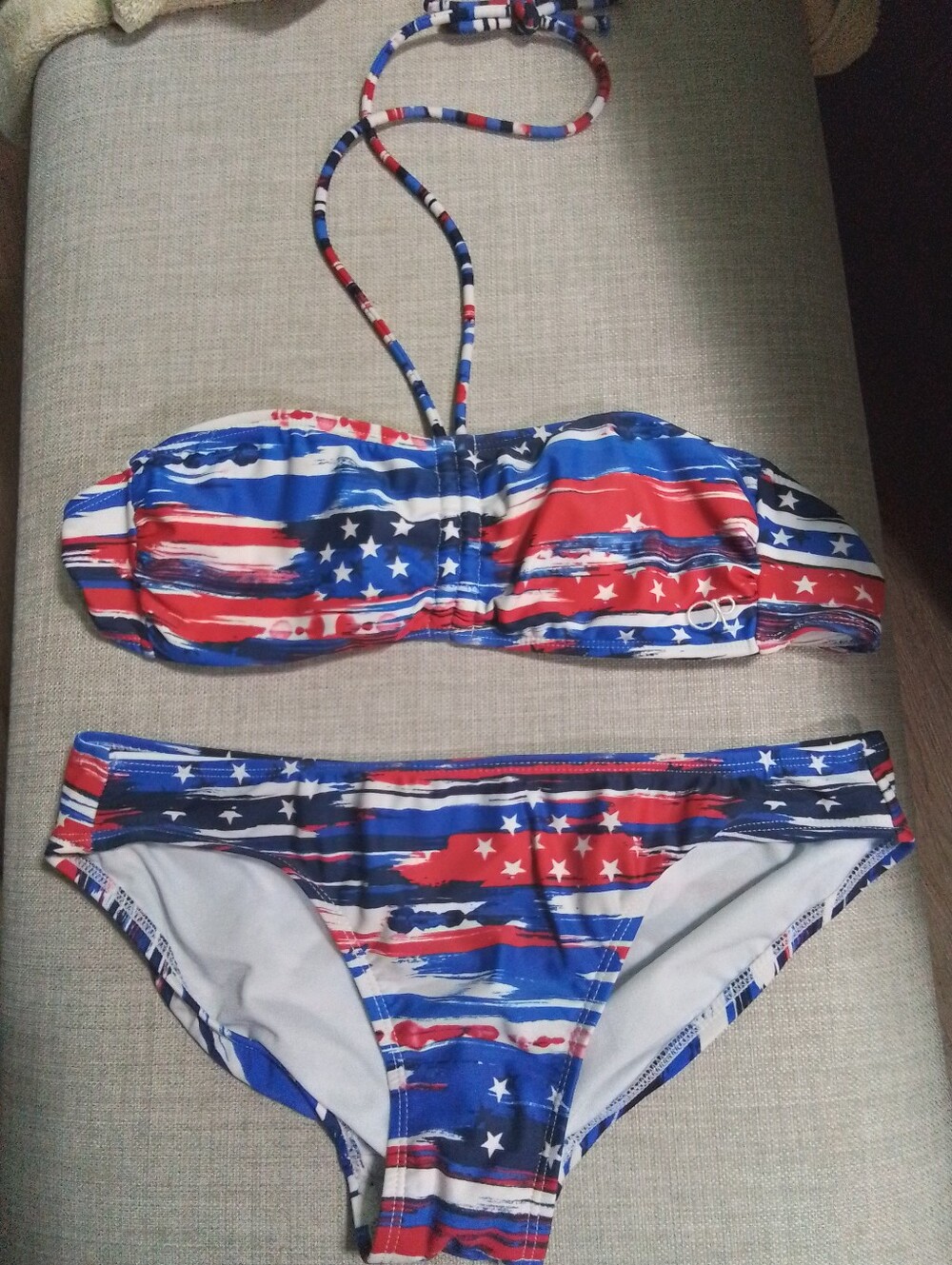 Ocean Pacific Red, White & Blue Star Print Bandeau Bikini Set